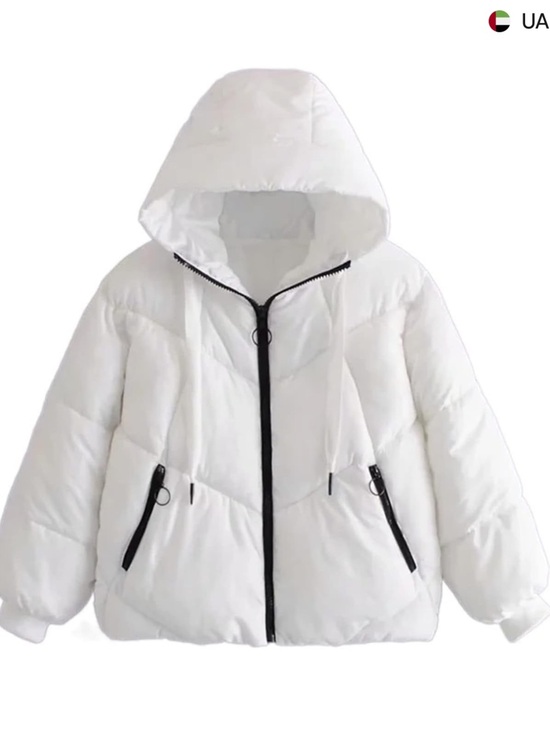 Zara Jackets & Blazers - Zara White Hooded Puffer Jacket with Black Zippers